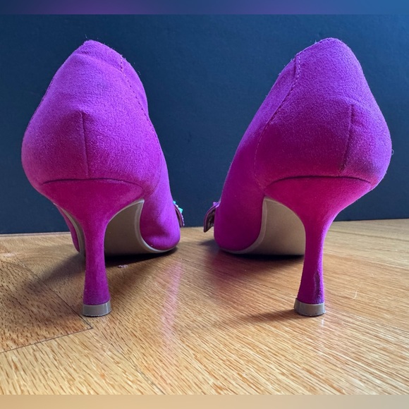 Betsey Johnson Fuchsia Axle Heels with Colorful Bow Embellishments Size 7.5 - Picture 5 of 11